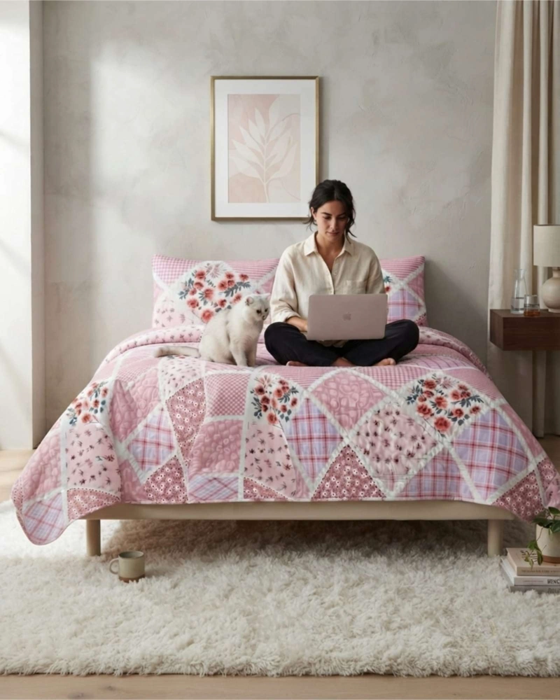 QUILT DE VERANO KING MAS ALMOHADAS TRANSPIRABLE Y SUAVE - 1