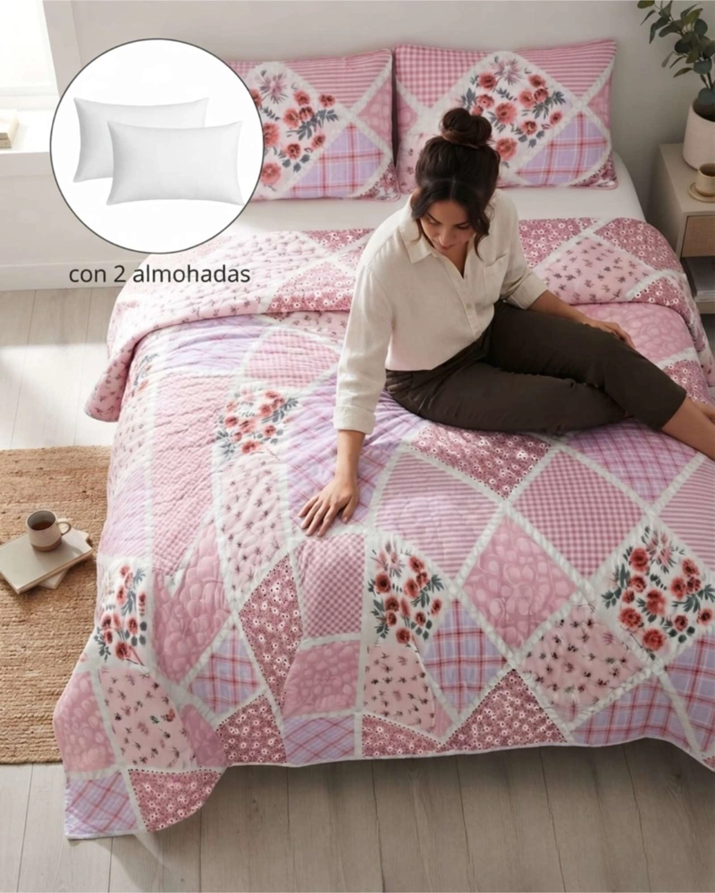 QUILT DE VERANO KING MAS ALMOHADAS TRANSPIRABLE Y SUAVE - 4