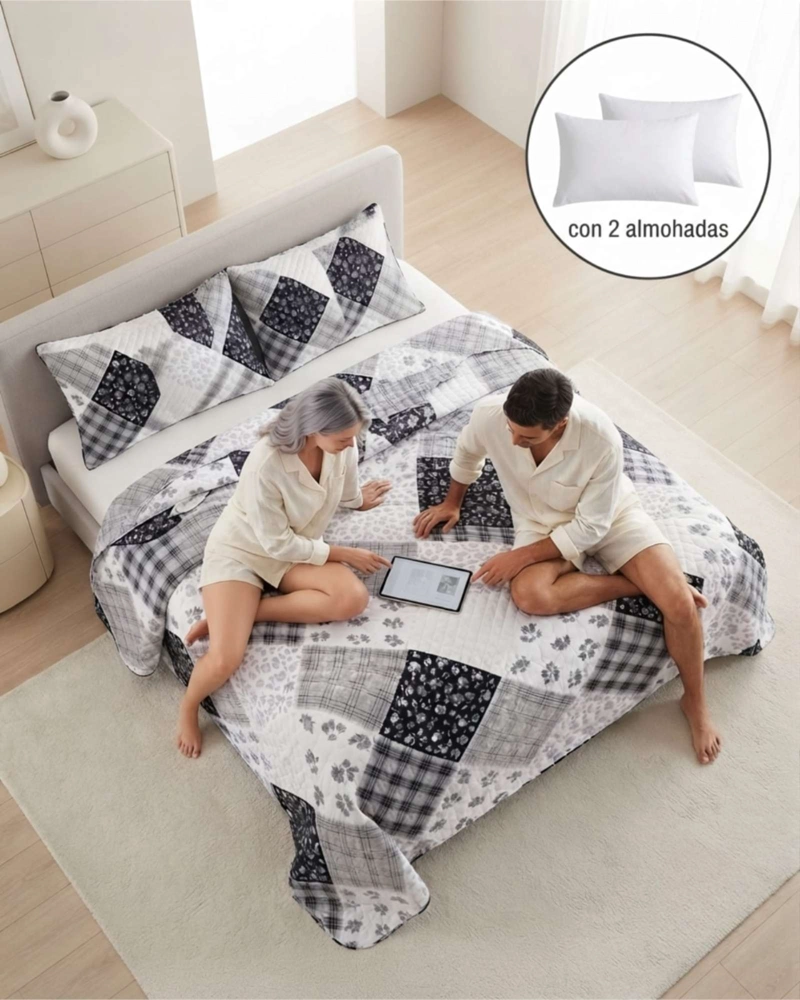 QUILT DE VERANO KING MAS ALMOHADAS TRANSPIRABLE Y SUAVE - 4