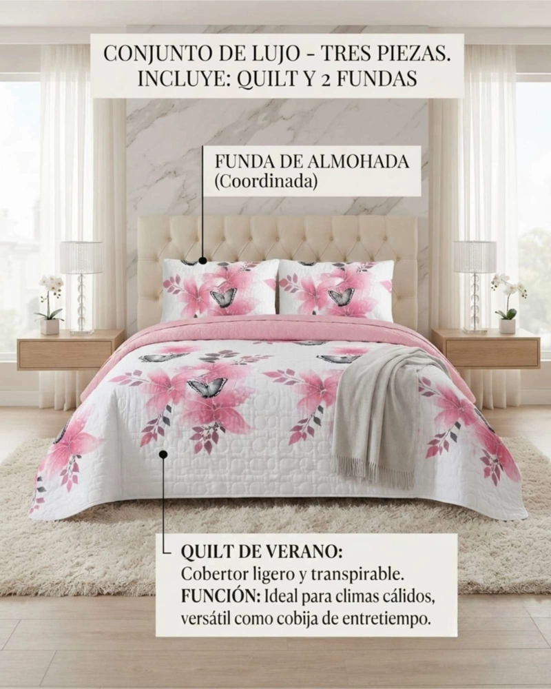 QUILT DE VERANO KING MAS ALMOHADAS TRANSPIRABLE Y SUAVE - 5