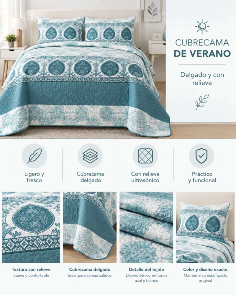 QUILT DELGADO PARA VERANO FRESCO 2 PLAZAS MAS ALMOHADAS - 5