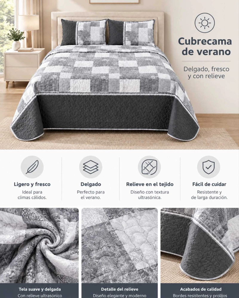QUILT DELGADO PARA VERANO FRESCO KING MAS ALMOHADAS - 5
