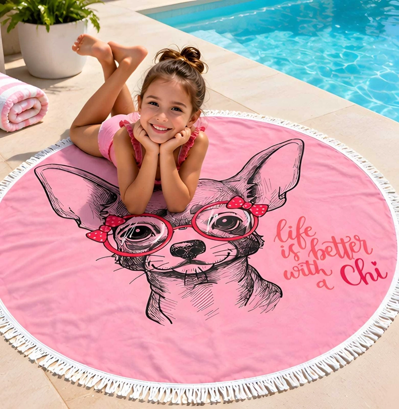 TOALLA DE PLAYA REDONDA 150 CM CON ESTAMPADO Y FLECOS DECORATIVOS - 1