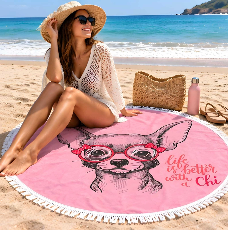 TOALLA DE PLAYA REDONDA 150 CM CON ESTAMPADO Y FLECOS DECORATIVOS - 2