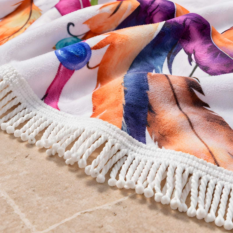 TOALLA DE PLAYA REDONDA 150 CM CON ESTAMPADO Y FLECOS DECORATIVOS - 4
