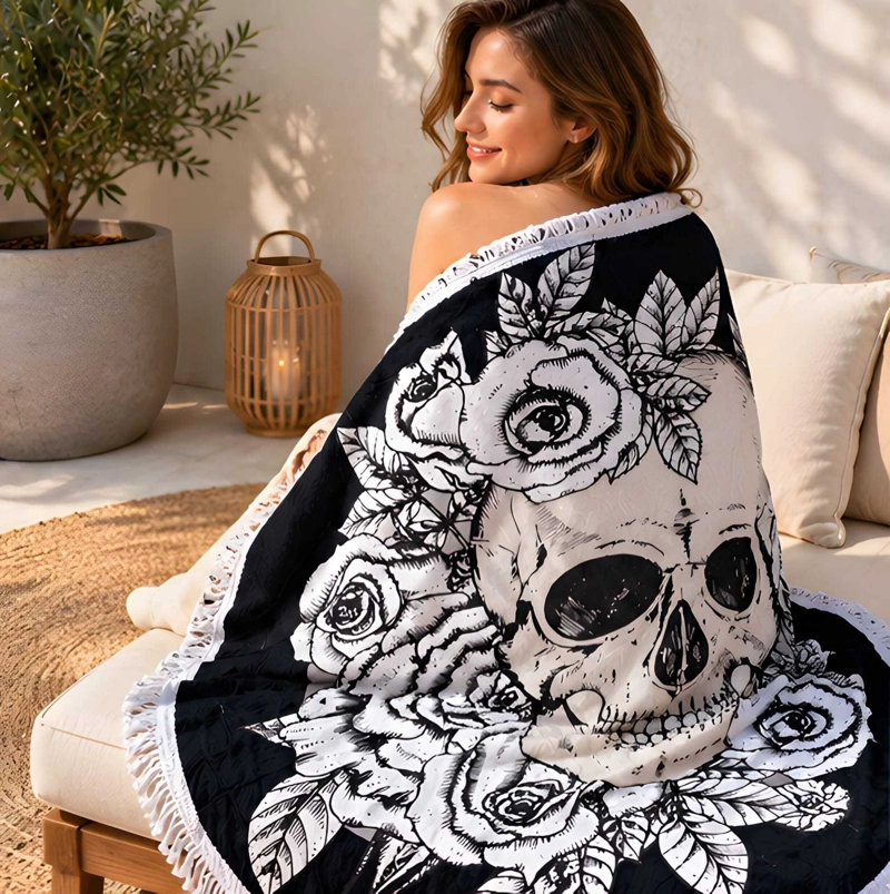 TOALLA DE PLAYA REDONDA 150 CM CON ESTAMPADO Y FLECOS DECORATIVOS - 2