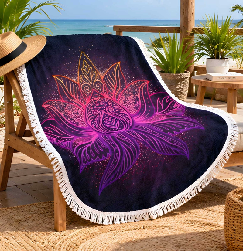 TOALLA DE PLAYA REDONDA 150 CM CON ESTAMPADO Y FLECOS DECORATIVOS - 3