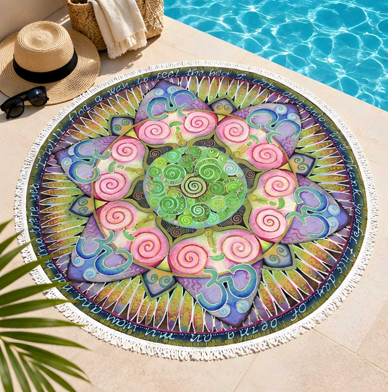 TOALLA DE PLAYA REDONDA 150 CM CON ESTAMPADO Y FLECOS DECORATIVOS - 3