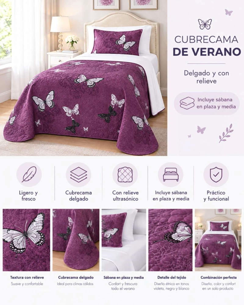 CUBRECAMA DE VERANO DELGADO PLAZA Y MEDIA ESTILO MODERNO Y FRESCO - 5