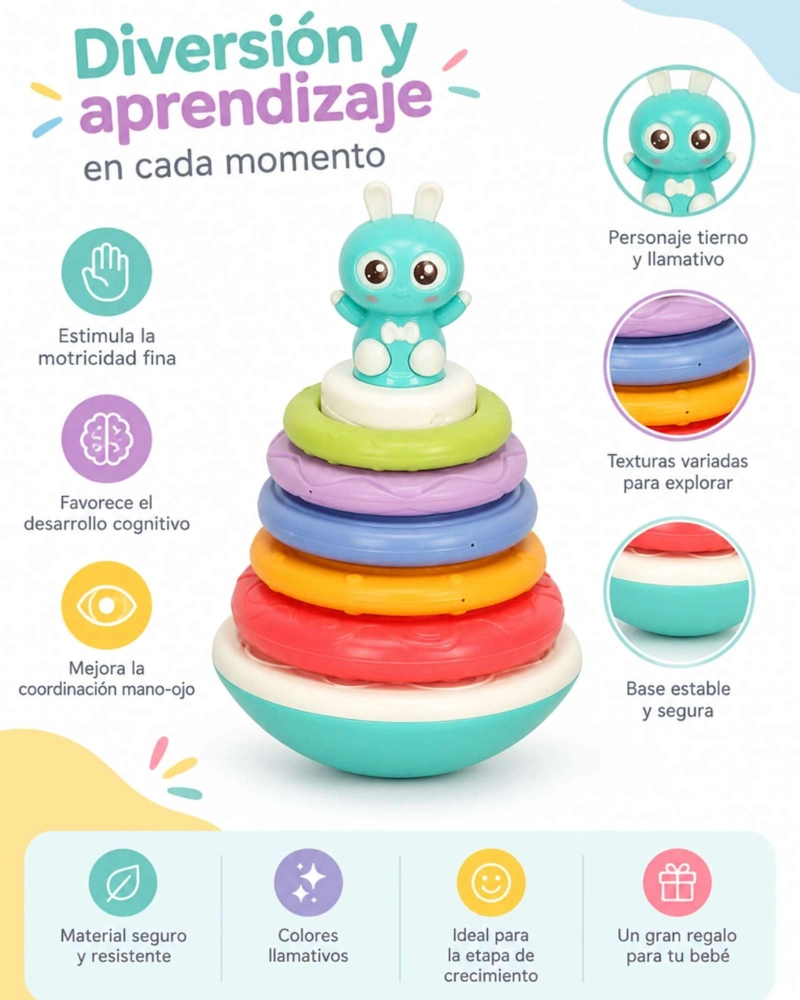 TORRE DE AROS APILABLES DIDACTICA PARA BEBE  COLORES SURTIDOS - 5