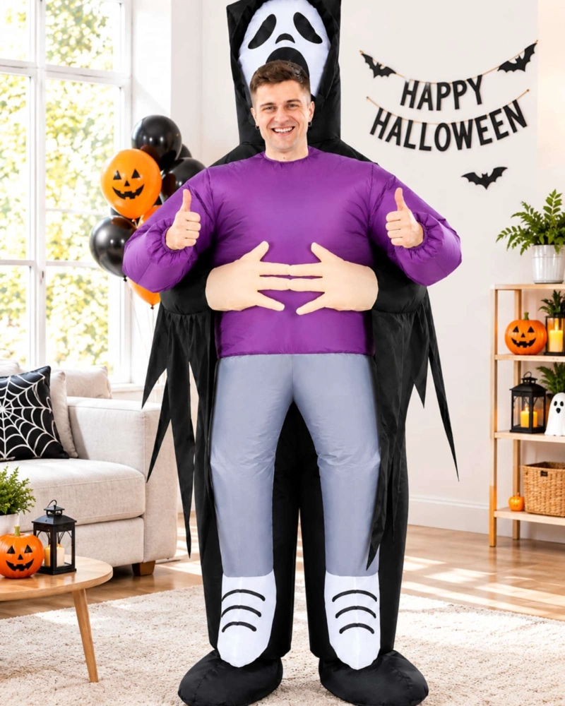 DISFRAZ FANTASMA MORADO ADULTO CON CAPA - 3