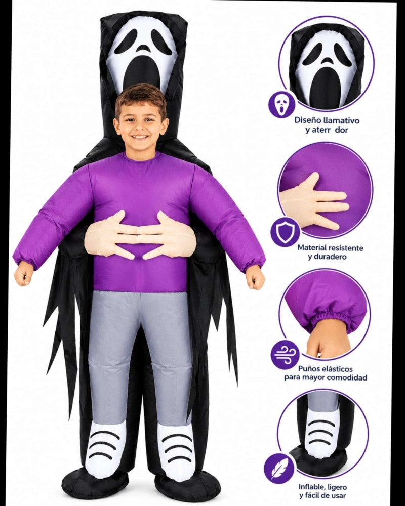 DISFRAZ FANTASMA MORADO INFANTIL CON CAPA - 2