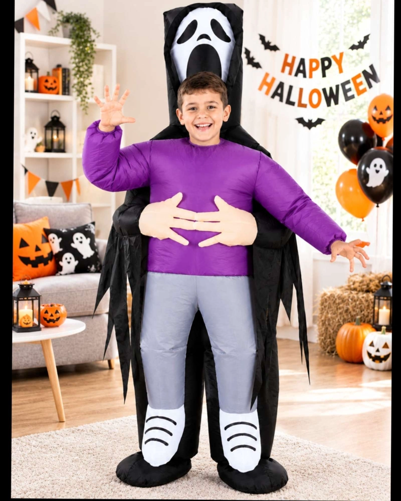 DISFRAZ FANTASMA MORADO INFANTIL CON CAPA - 3
