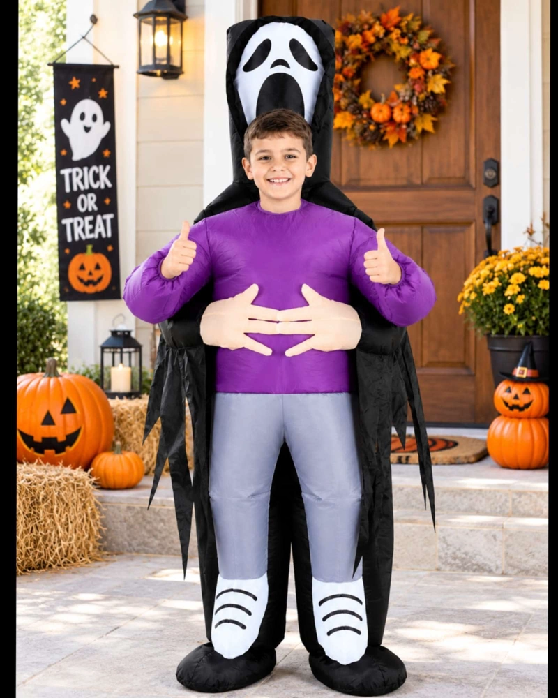 DISFRAZ FANTASMA MORADO INFANTIL CON CAPA - 4