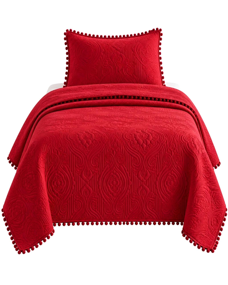 CUBRECAMA 1.5 PLAZAS TEXTURIZADO EN RELIEVE Y POMPONES - 6