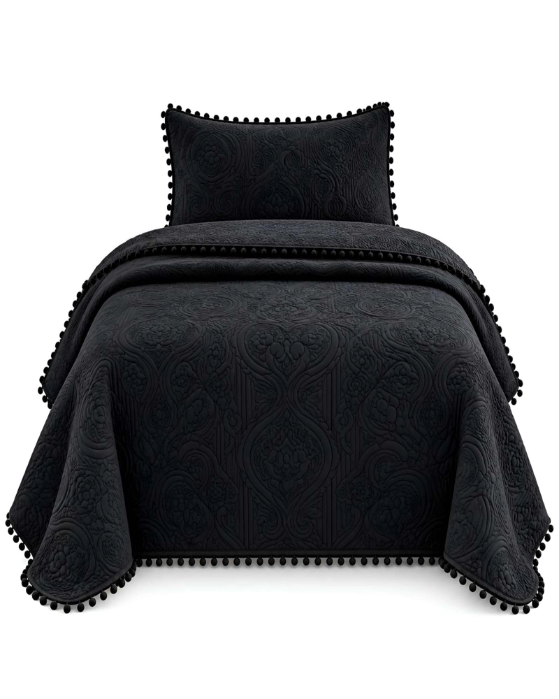 CUBRECAMA 1.5 PLAZAS TEXTURIZADO EN RELIEVE Y POMPONES - 6