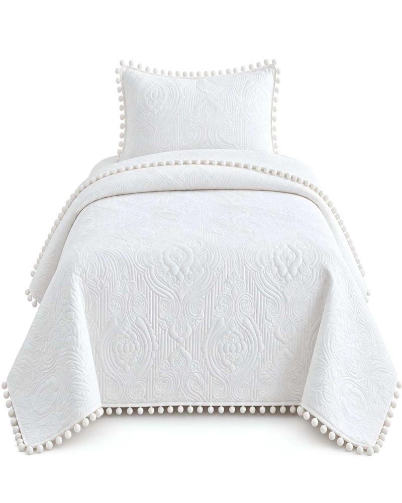 CUBRECAMA 1.5 PLAZAS TEXTURIZADO EN RELIEVE Y POMPONES - 6