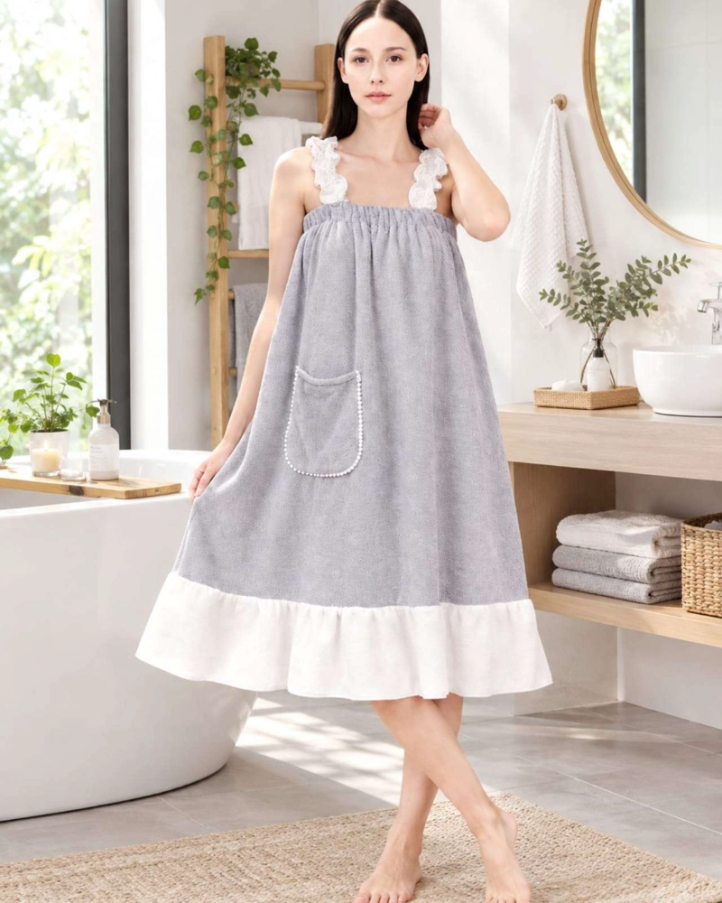 VESTIDO DE TOALLA PARA MUJER CON BOLSILLO Y TIRANTES M - 3