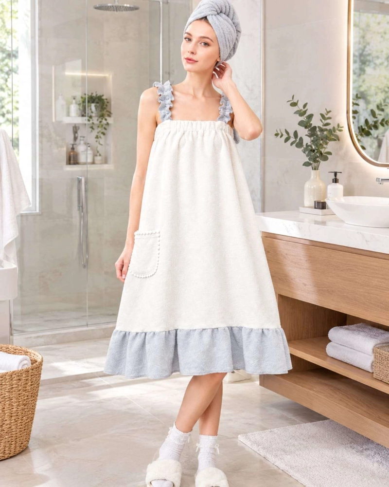 VESTIDO DE TOALLA PARA MUJER CON BOLSILLO Y TIRANTES M - 1