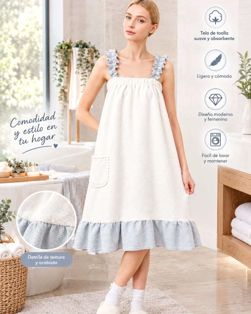VESTIDO DE TOALLA PARA MUJER CON BOLSILLO Y TIRANTES M - 2