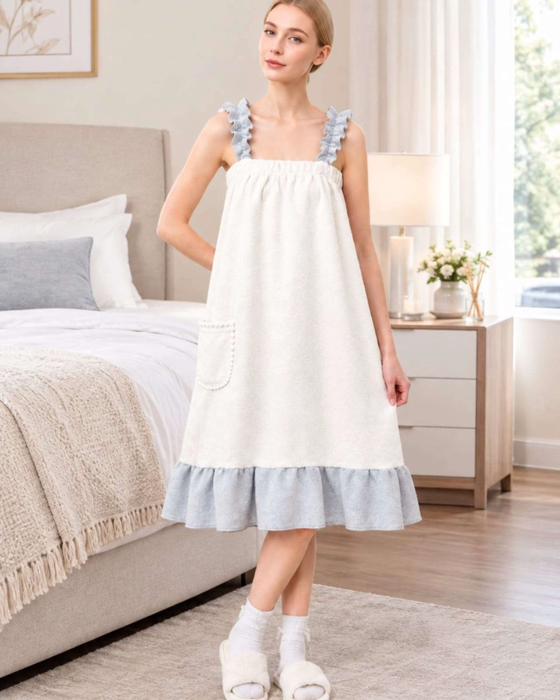 VESTIDO DE TOALLA PARA MUJER CON BOLSILLO Y TIRANTES M - 4