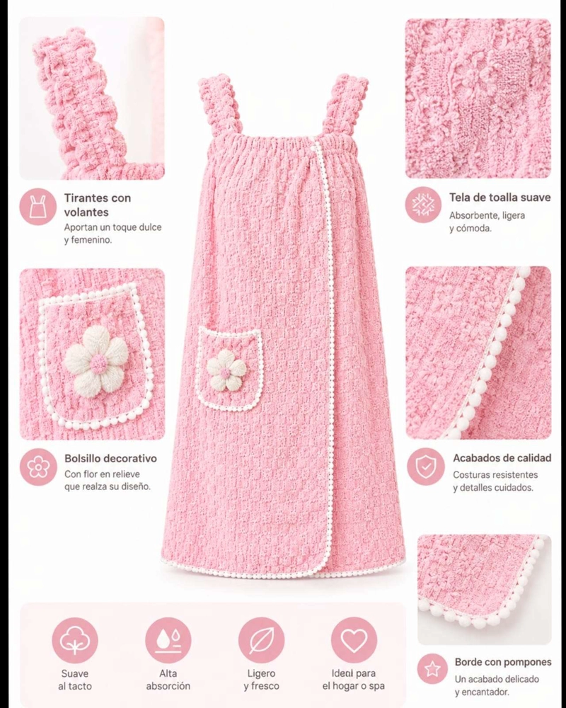 TOALLA VESTIDO PLAYERO CON TIRANTES Y BOLSILLO PARA MUJER XS - 5
