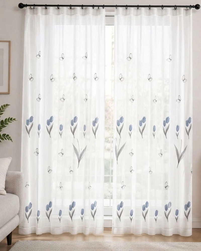 PACK 2 CORTINAS VISILLO CON BORDADOS Y OJALES 140X220CM - 1