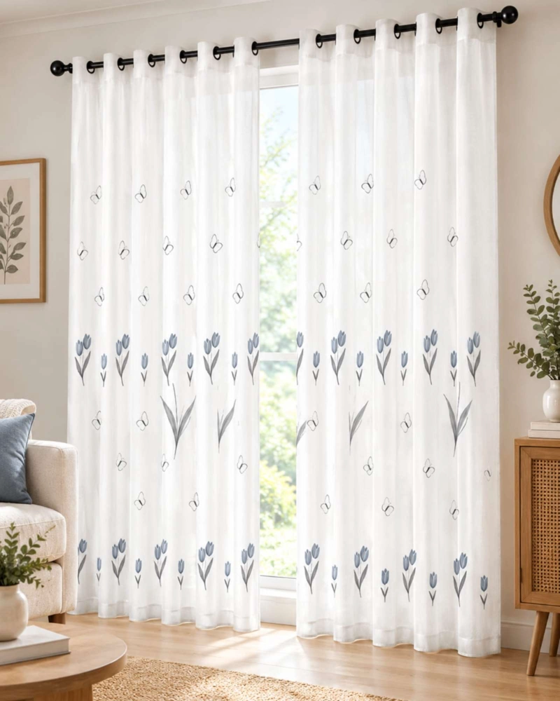 PACK 2 CORTINAS VISILLO CON BORDADOS Y OJALES 140X220CM - 2