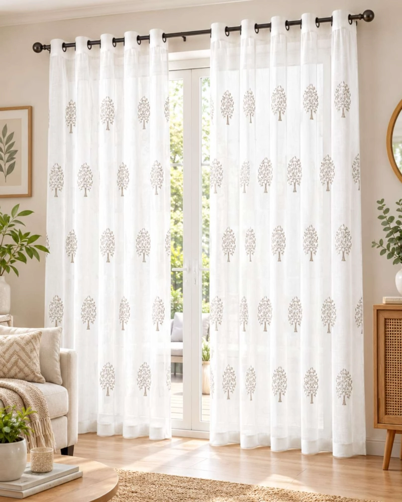 PACK 2 CORTINAS VISILLO CON BORDADOS Y OJALES 140X220CM - 1