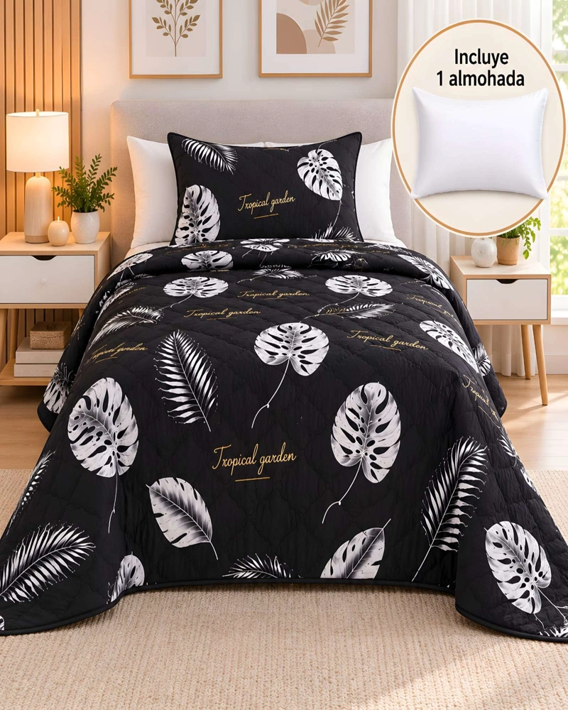CUBRECAMA QUILT 1.5 PLAZAS PARA VERANO CON ALMOHADA INCLUIDA - 2