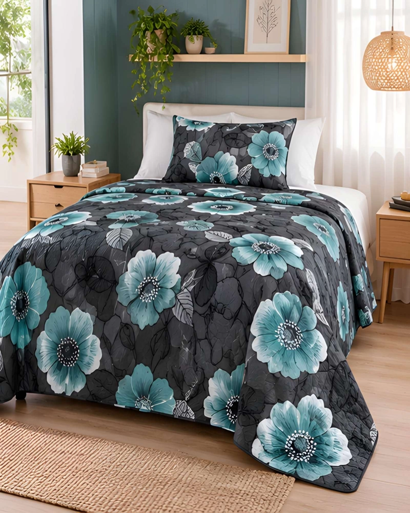 CUBRECAMA QUILT 1.5 PLAZAS PARA VERANO CON ALMOHADA INCLUIDA - 4