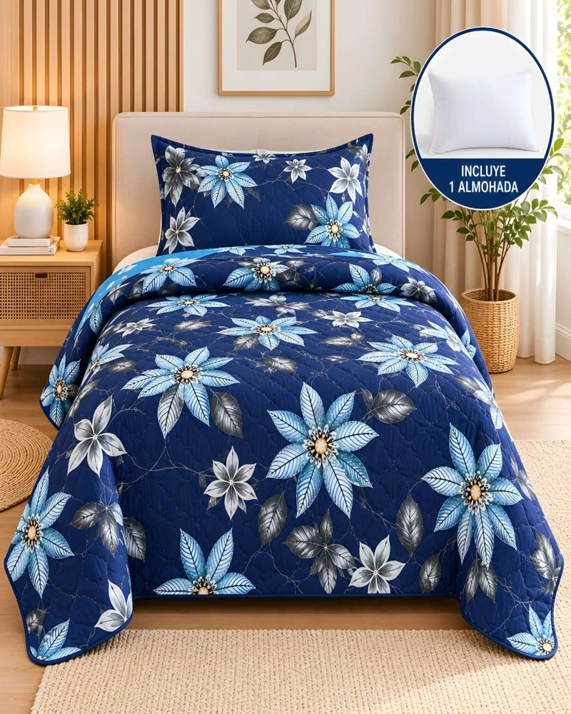 CUBRECAMA QUILT 1.5 PLAZAS PARA VERANO CON ALMOHADA INCLUIDA - 2