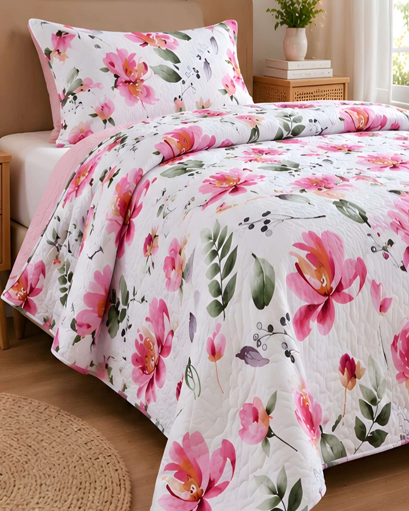 CUBRECAMA QUILT 1.5 PLAZAS PARA VERANO CON ALMOHADA INCLUIDA - 1