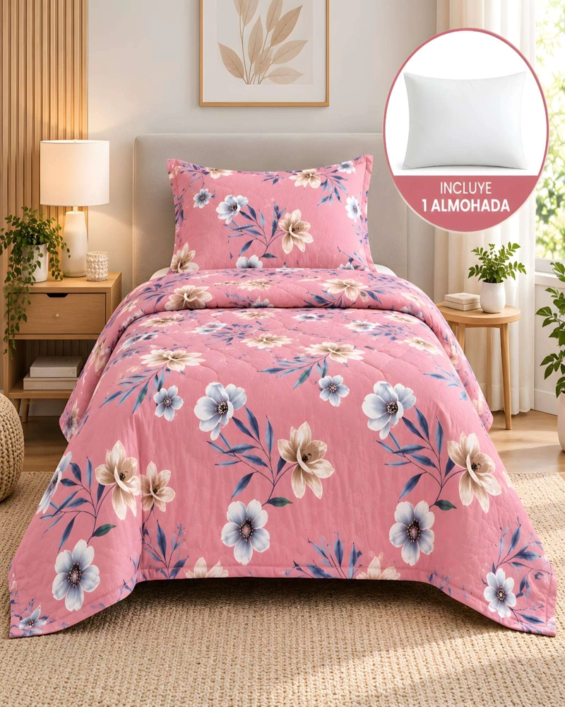 CUBRECAMA QUILT 1.5 PLAZAS PARA VERANO CON ALMOHADA INCLUIDA - 2