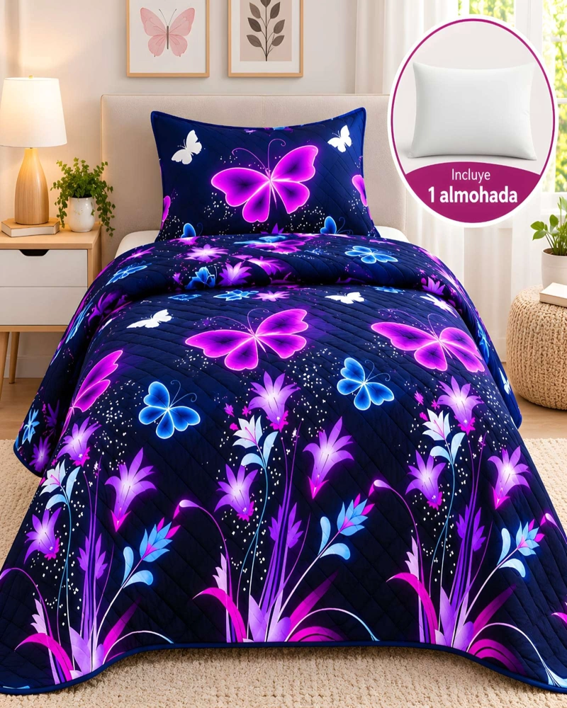 CUBRECAMA QUILT 1.5 PLAZAS PARA VERANO CON ALMOHADA INCLUIDA - 2