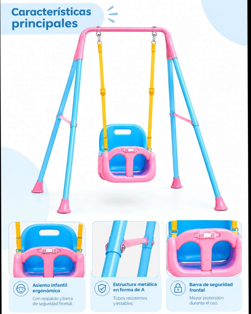 COLUMPIO INFANTIL INDIVIDUAL CON ASIENTO ERGONOMICO Y BARRA DE SEGURIDAD - 5