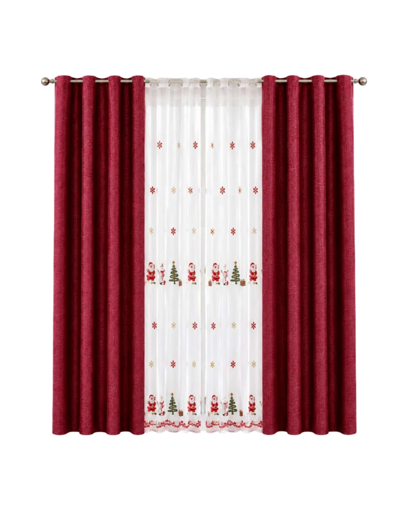 CORTINAS DE NAVIDAD COLOR BURDEOS Y VISILLOS BORDADOS - 6