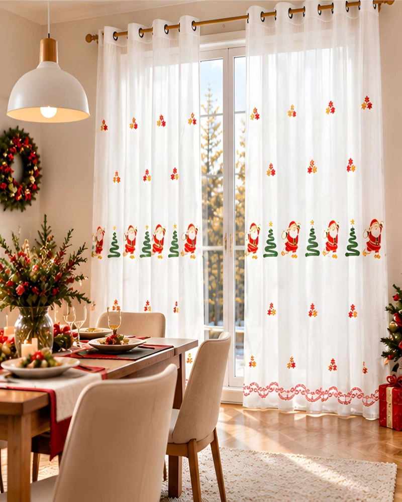 SET DE 2 CORTINAS VISILLO NAVIDEÑAS TRASLUCIDAS BORDADAS 140X230 CM - 4