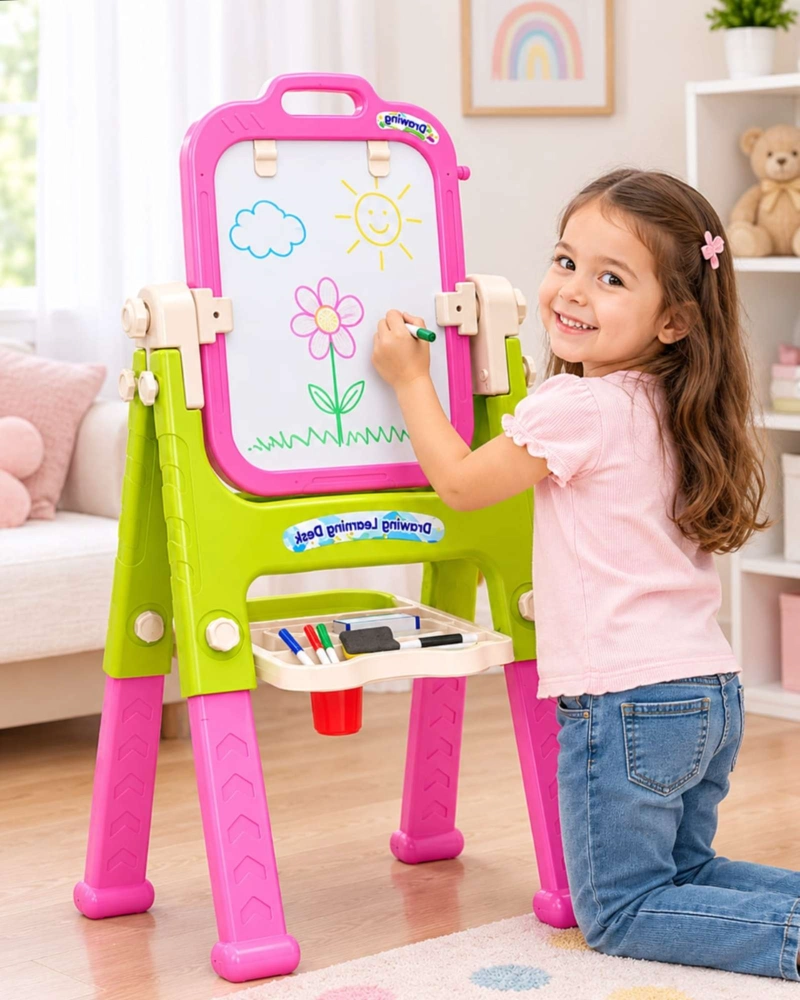 PIZARRA DIDACTICA INFANTIL DE PIE DOBLE CARA CON ACCESORIOS - 1