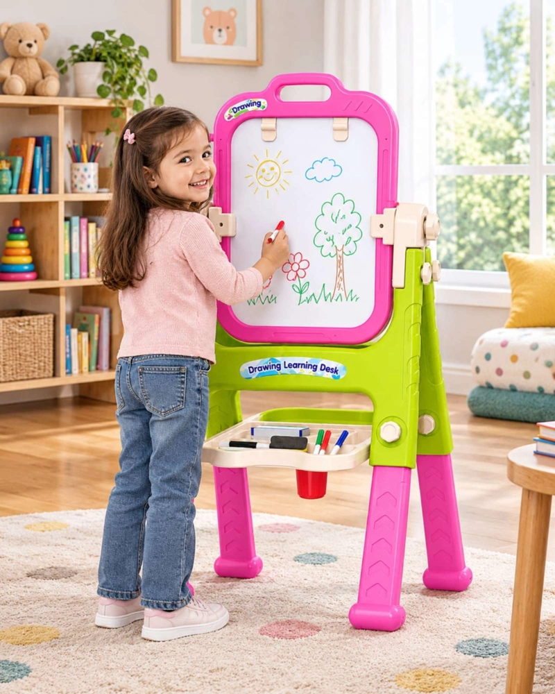PIZARRA DIDACTICA INFANTIL DE PIE DOBLE CARA CON ACCESORIOS - 3