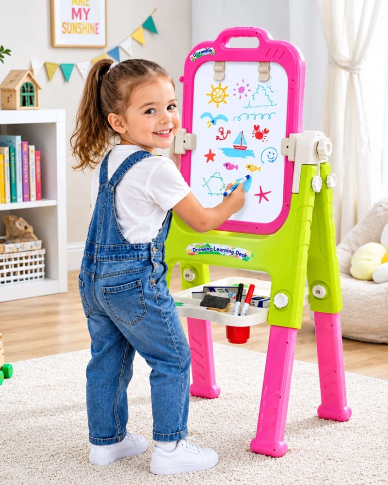 PIZARRA DIDACTICA INFANTIL DE PIE DOBLE CARA CON ACCESORIOS - 4