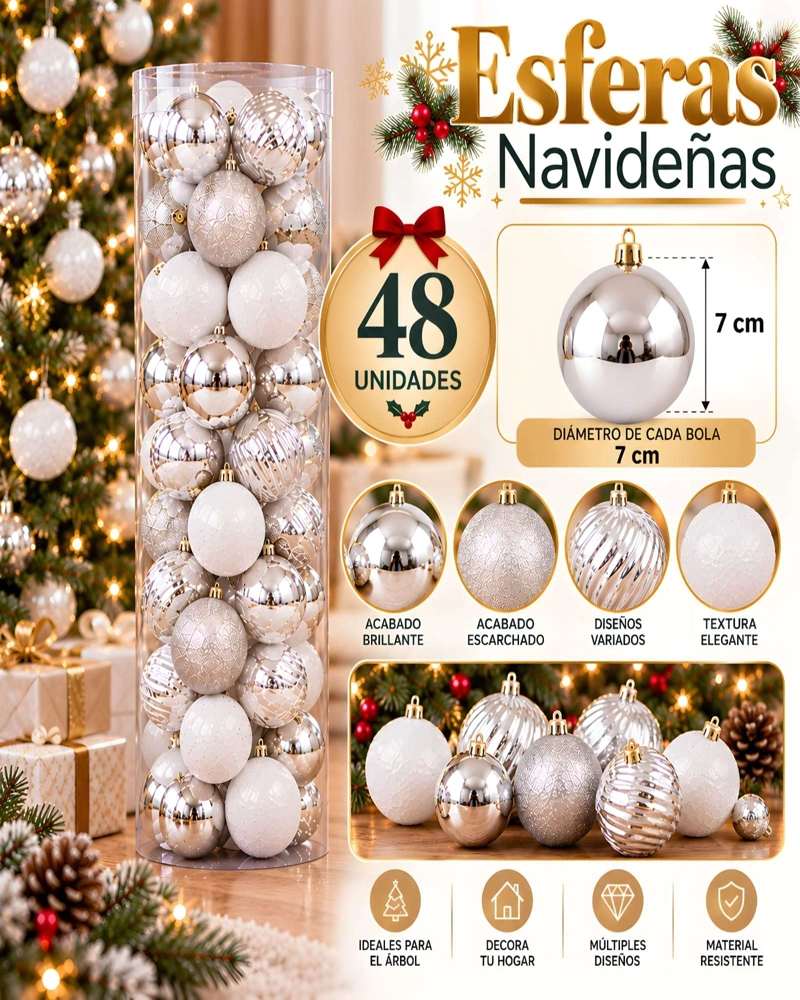 PACK DE 48 ESFERAS NAVIDEÑAS CON ACABADO DE LUJO - 2