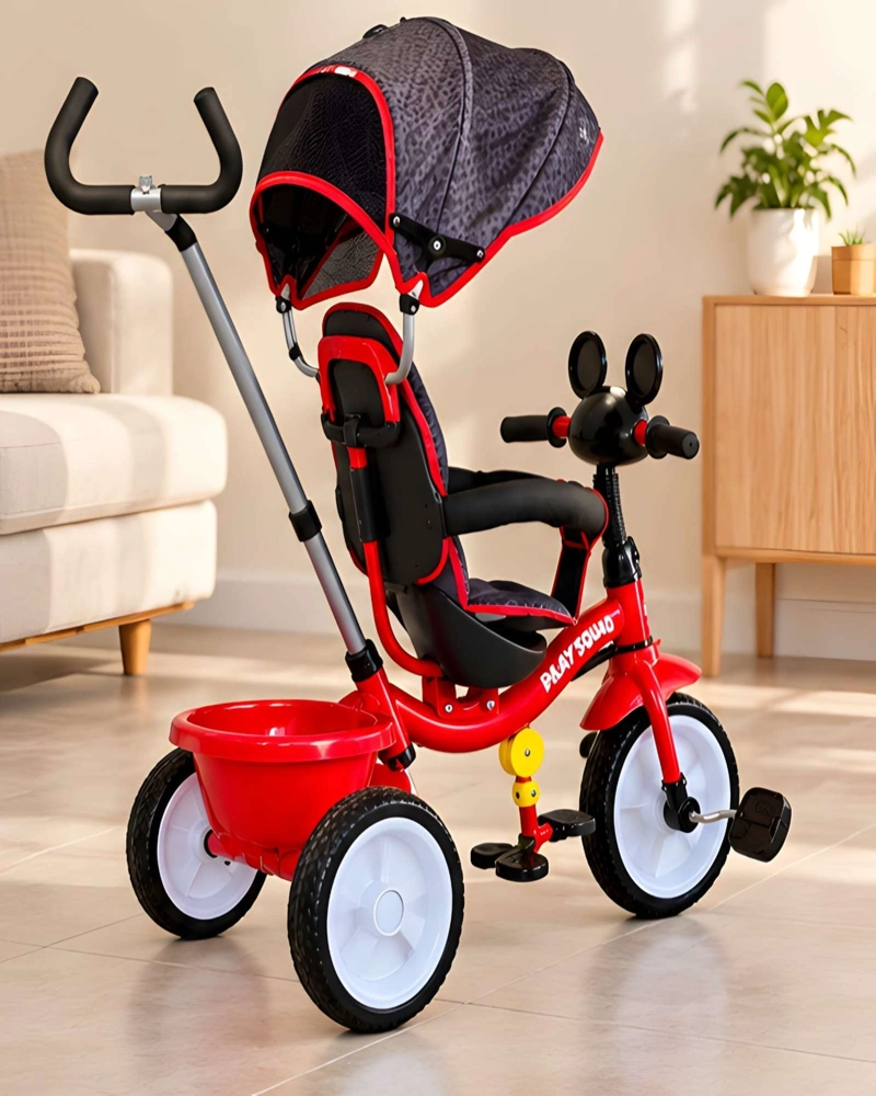 TRICICLO PARA NIÑOS DE MICKEY MOUSE CON BARRA DE SEGURIDAD Y TOLDO - 3