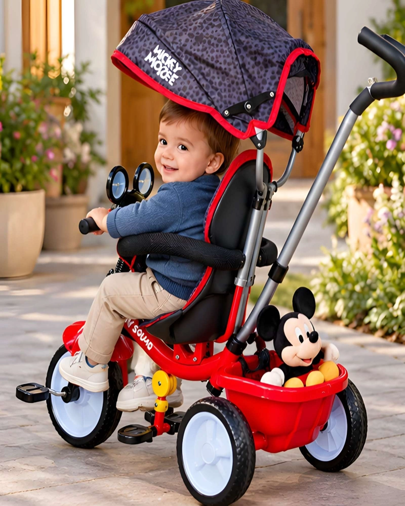 TRICICLO PARA NIÑOS DE MICKEY MOUSE CON BARRA DE SEGURIDAD Y TOLDO - 4