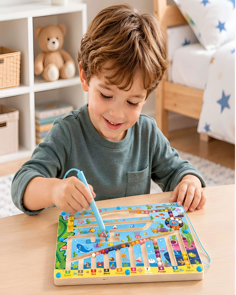 LABERINTO MAGNE TICO DE MADERA INFANTIL CON LAPIZ Y BOLAS DE COLORES - 2