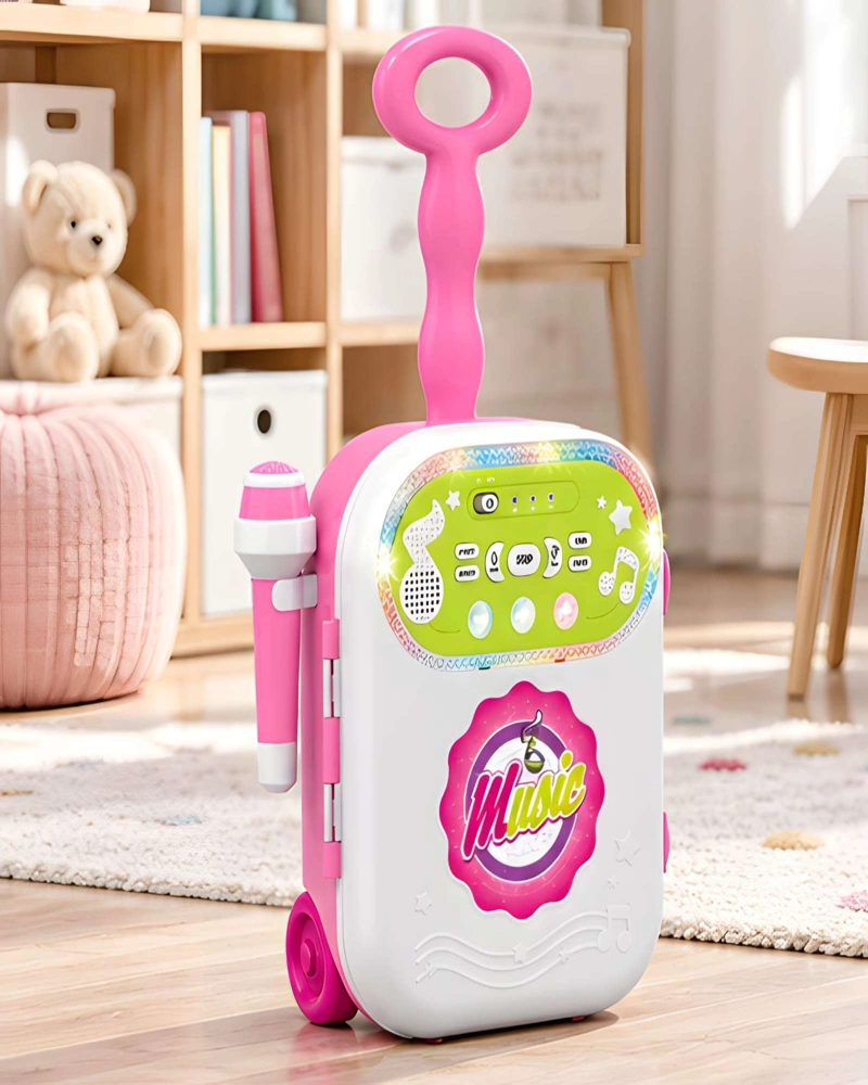 MALETA MUSICAL INFANTIL CON MICROFONO Y RUEDAS PARA JUEGOS DE CANTAR - 3