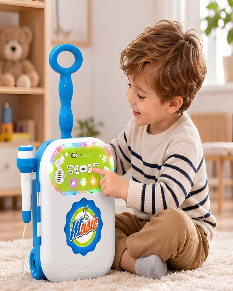 MALETA MUSICAL INFANTIL CON MICROFONO Y RUEDAS PARA JUEGOS DE CANTAR - 1