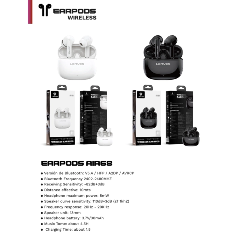 AUDIFONOS IN EAR BLUETOOTH LENYES AIR 68 BLANCOS - 6