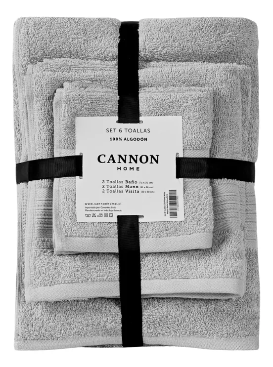 SET DE 6 TOALLAS 100% ALGODON MANO BAÑO VISITA CANNON HOME COLOR GRIS LISA - 1