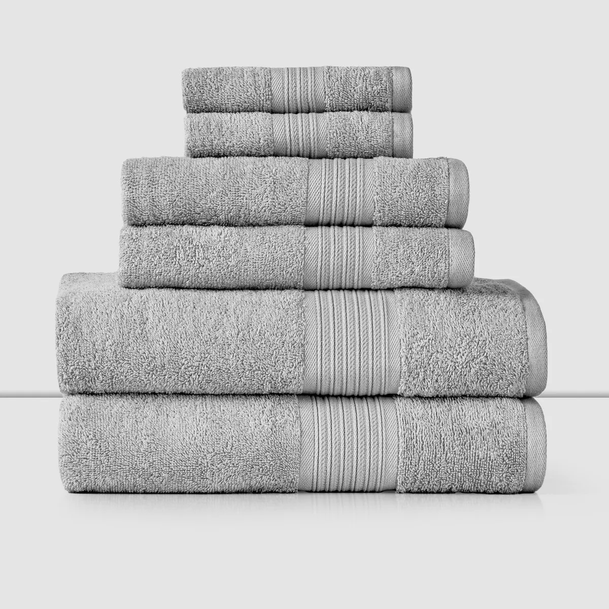 SET DE 6 TOALLAS 100% ALGODON MANO BAÑO VISITA CANNON HOME COLOR GRIS LISA - 2